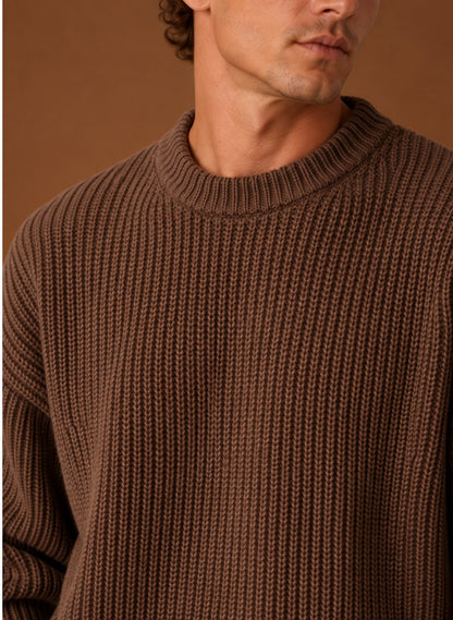 Relaxed Fit Ribbed Crew Neck Sweater