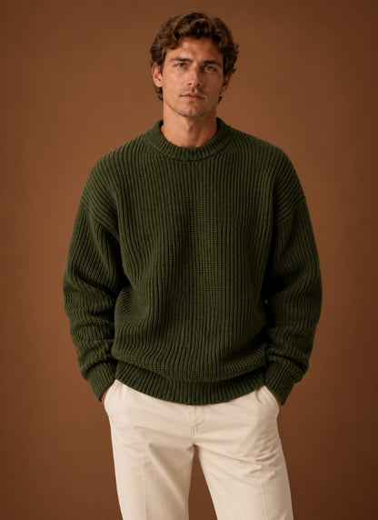 Relaxed Fit Ribbed Crew Neck Sweater