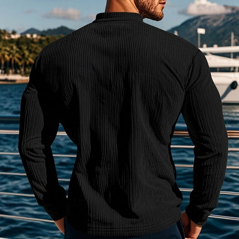 Ribbed Knit Long Sleeve Henley
