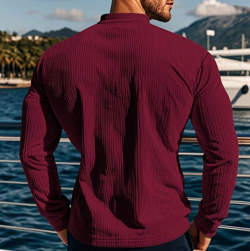 Ribbed Knit Long Sleeve Henley