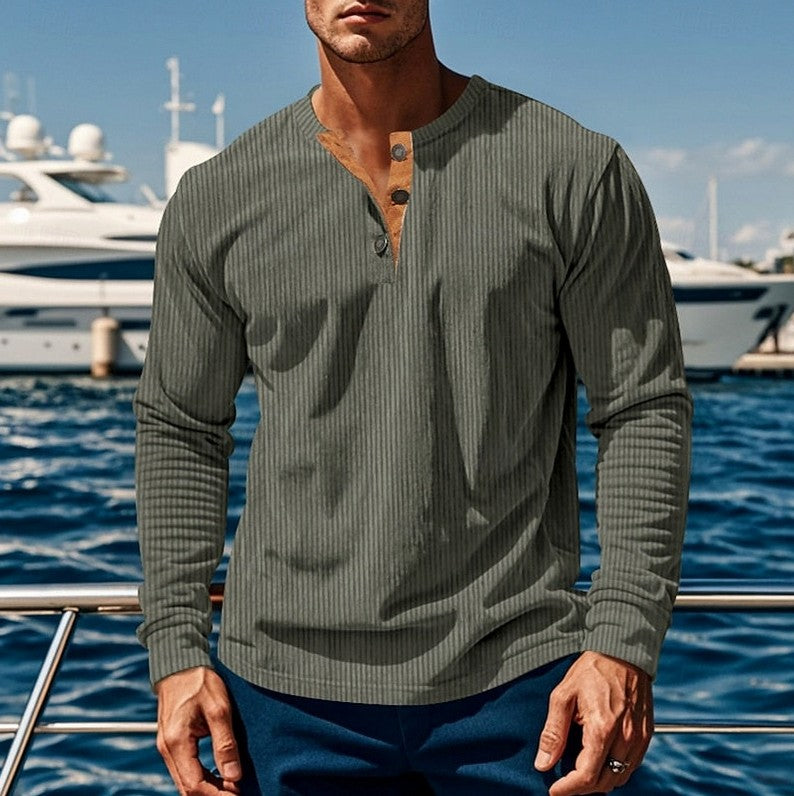 Ribbed Knit Long Sleeve Henley