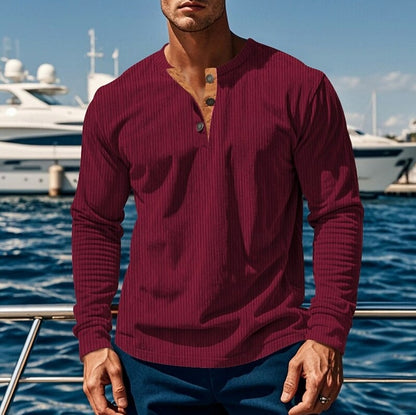 Ribbed Knit Long Sleeve Henley