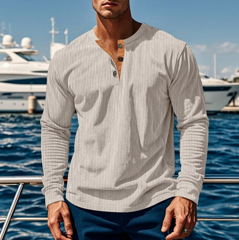 Ribbed Knit Long Sleeve Henley