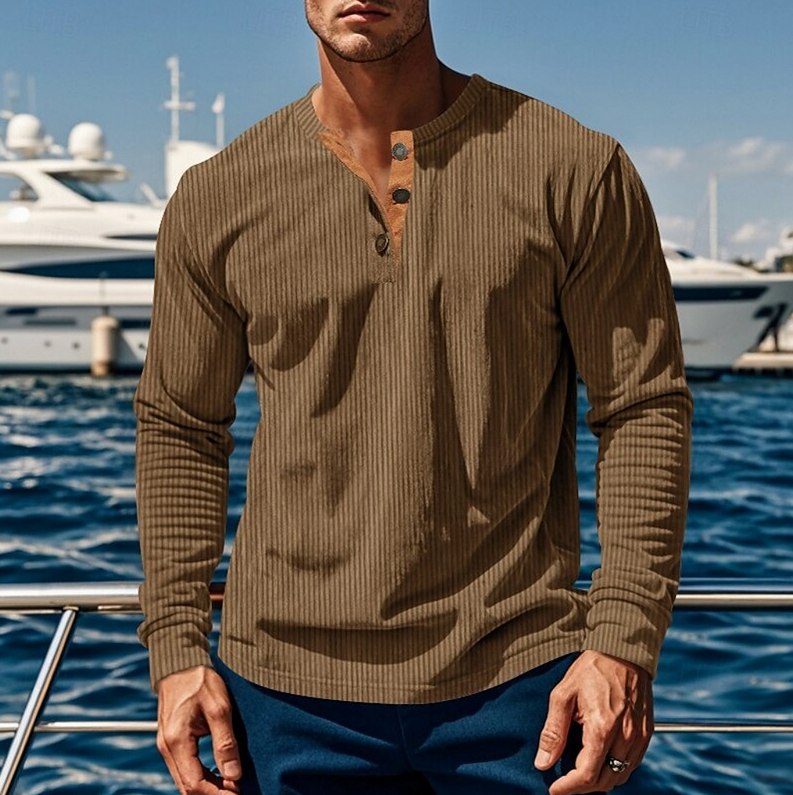 Ribbed Knit Long Sleeve Henley