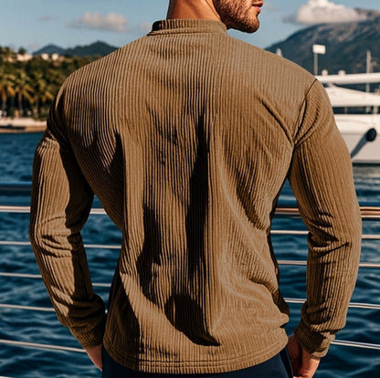 Ribbed Knit Long Sleeve Henley
