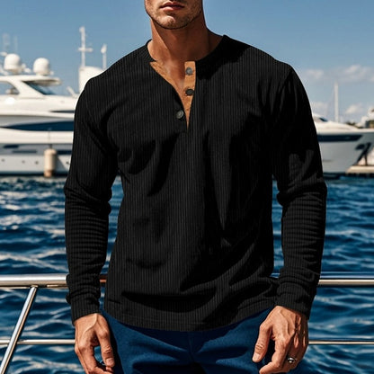 Ribbed Knit Long Sleeve Henley