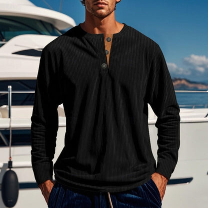 Ribbed Knit Long Sleeve Henley