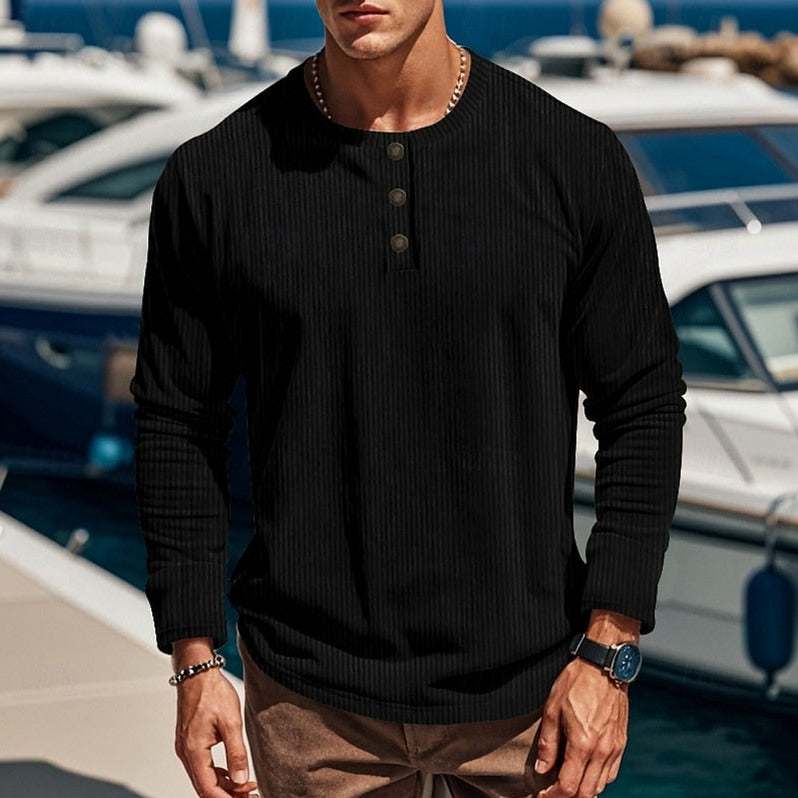 Ribbed Knit Long Sleeve Henley