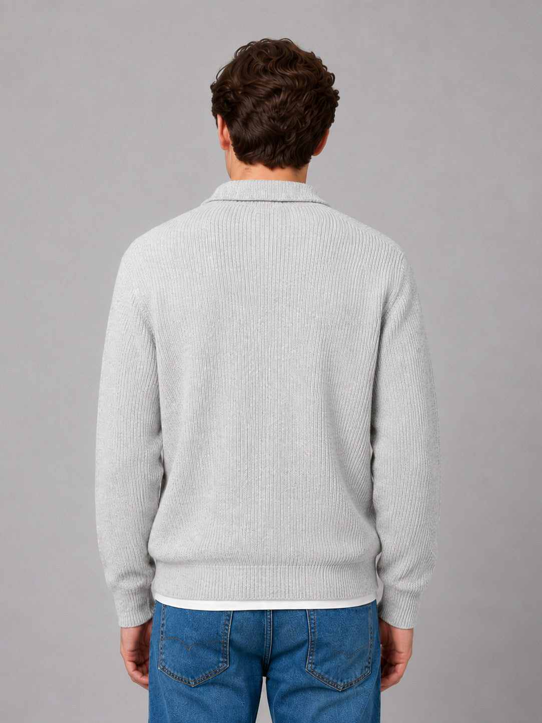 Ribbed Knit Polo Sweater
