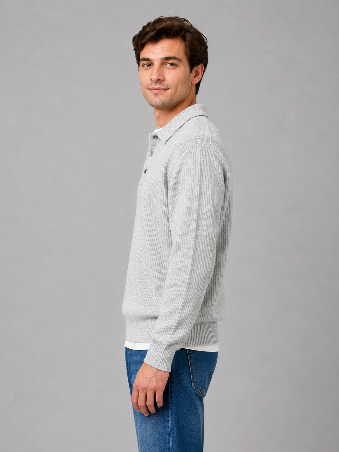 Ribbed Knit Polo Sweater