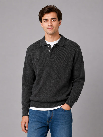 Ribbed Knit Polo Sweater