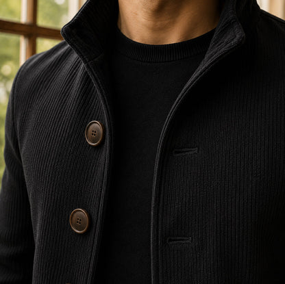 Ribbed Knit Stand Collar Coat