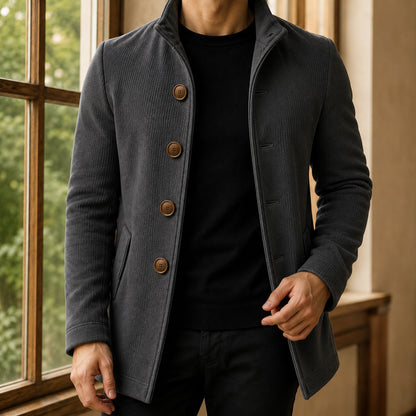 Ribbed Knit Stand Collar Coat