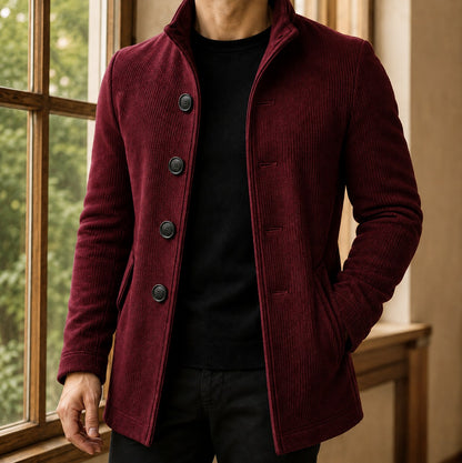 Ribbed Knit Stand Collar Coat