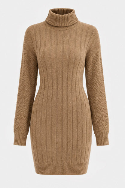 Ribbed Knit Long Sleeve Turtleneck Mini Sweater Dress