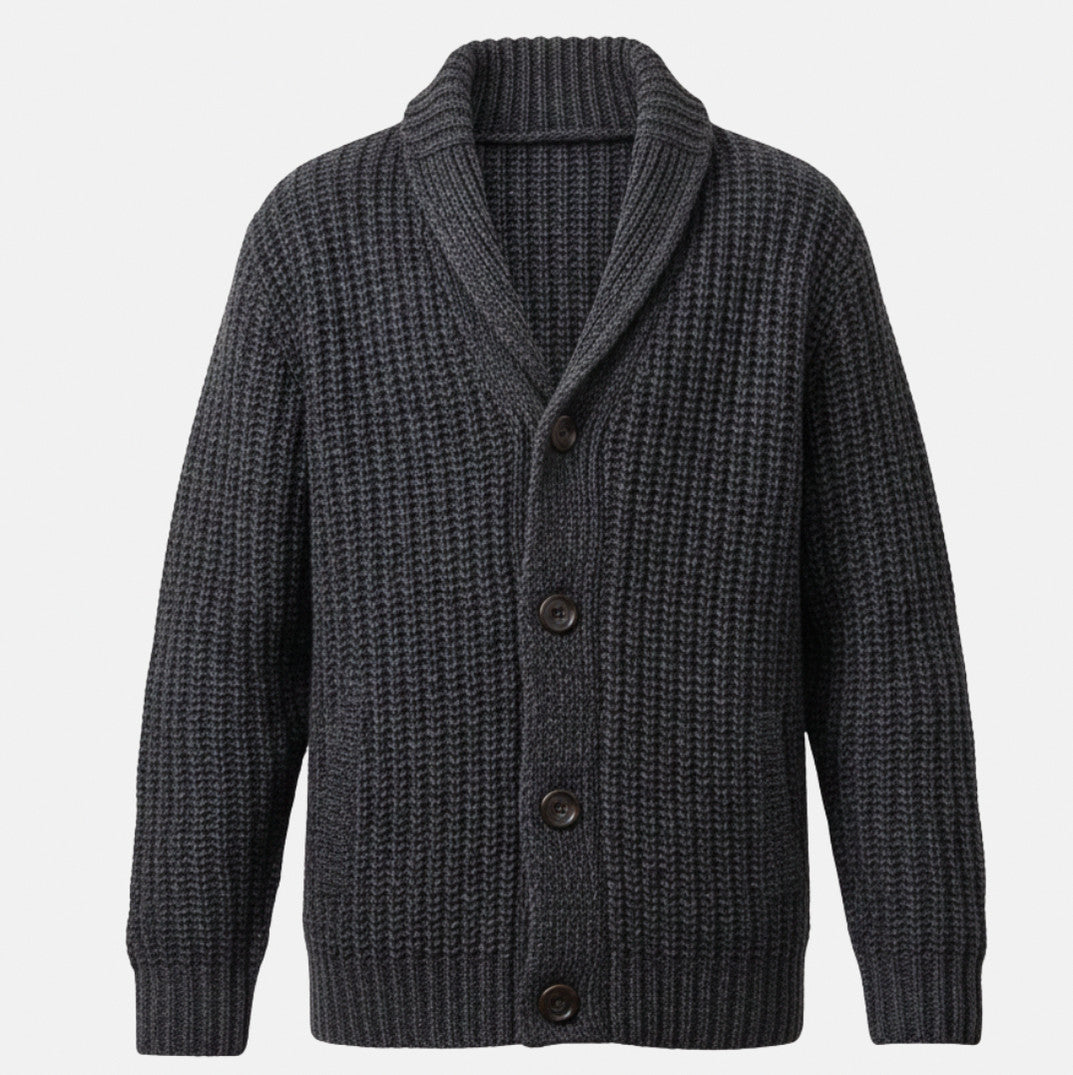 Ribbed Shawl Collar Knit Cardigan