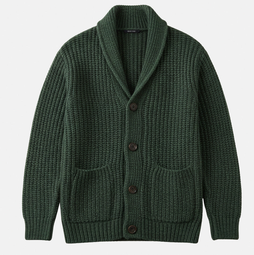 Ribbed Shawl Collar Knit Cardigan