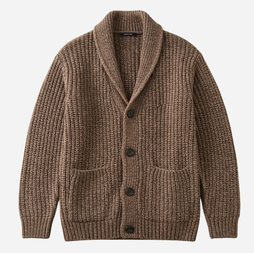 Ribbed Shawl Collar Knit Cardigan