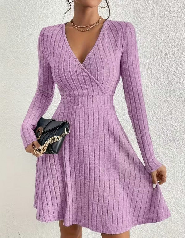 Ribbed Wrap Long Sleeve Mini Dress