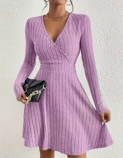 Ribbed Wrap Long Sleeve Mini Dress