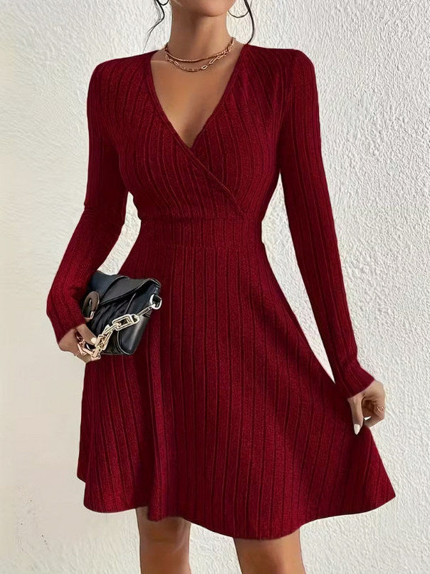 Ribbed Wrap Long Sleeve Mini Dress