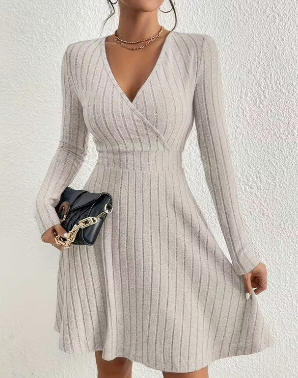 Ribbed Wrap Long Sleeve Mini Dress