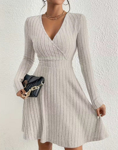 Ribbed Wrap Long Sleeve Mini Dress