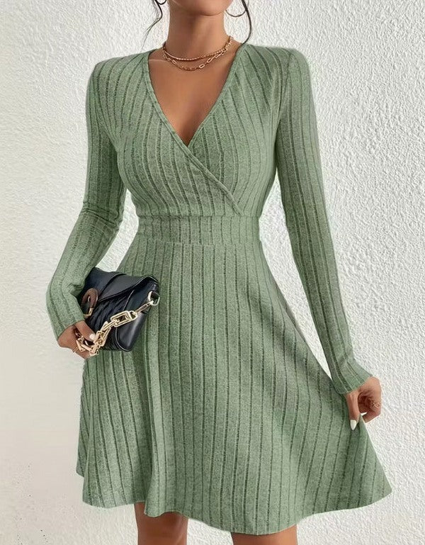 Ribbed Wrap Long Sleeve Mini Dress