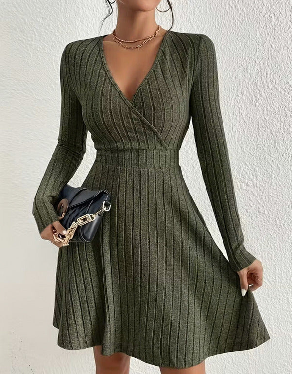Ribbed Wrap Long Sleeve Mini Dress