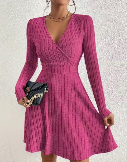 Ribbed Wrap Long Sleeve Mini Dress