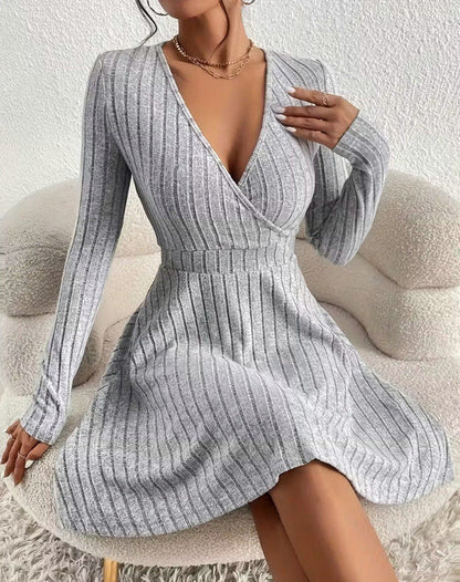 Ribbed Wrap Long Sleeve Mini Dress