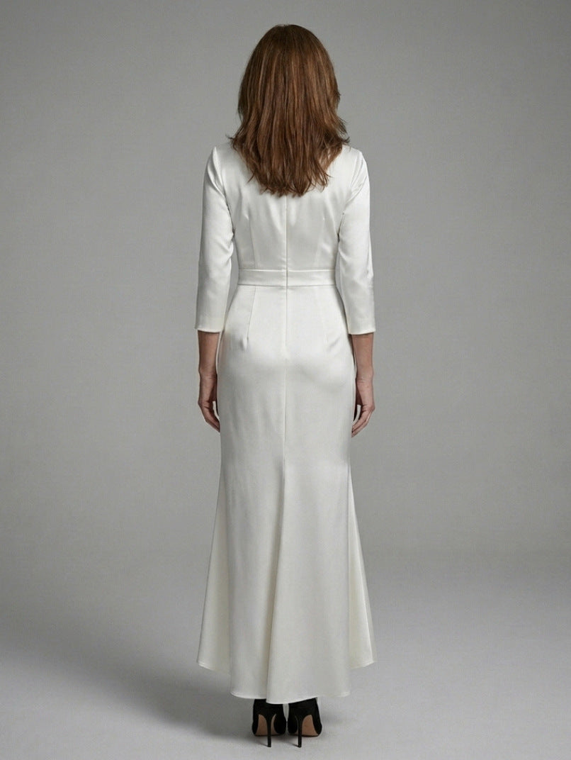 Satin 3/4 Sleeve Midi Dress