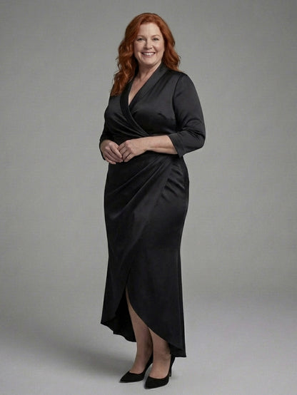 Satin 3/4 Sleeve Midi Dress