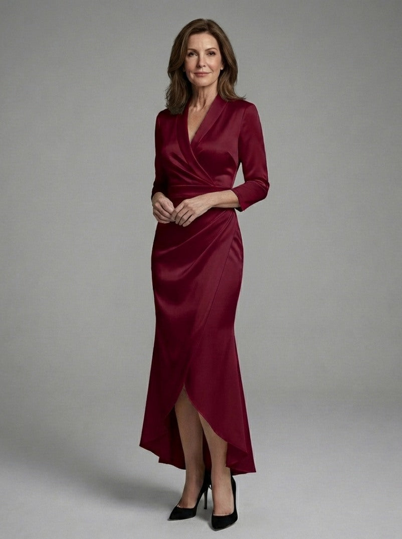 Satin 3/4 Sleeve Midi Dress