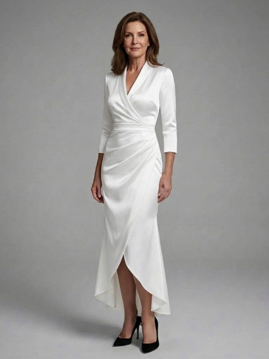 Satin 3/4 Sleeve Midi Dress