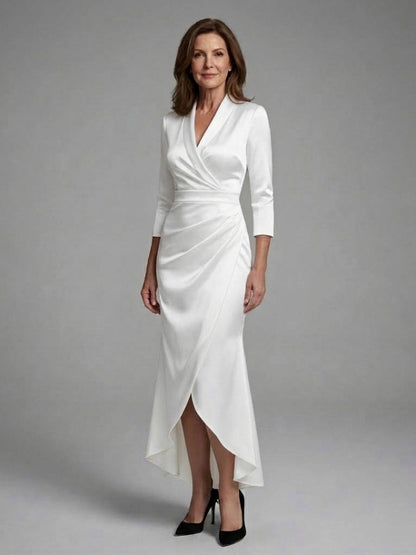 Satin 3/4 Sleeve Midi Dress