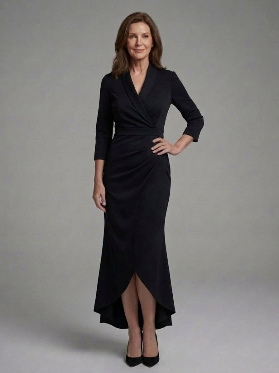 Satin 3/4 Sleeve Midi Dress