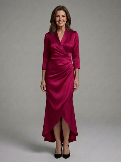 Satin 3/4 Sleeve Midi Dress