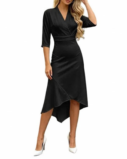 Satin 3/4 Sleeve Midi Dress