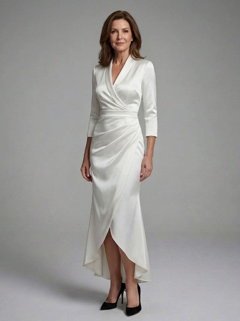 Satin 3/4 Sleeve Midi Dress