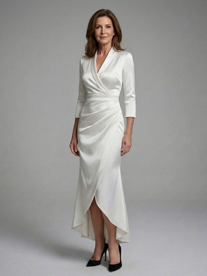 Satin 3/4 Sleeve Midi Dress