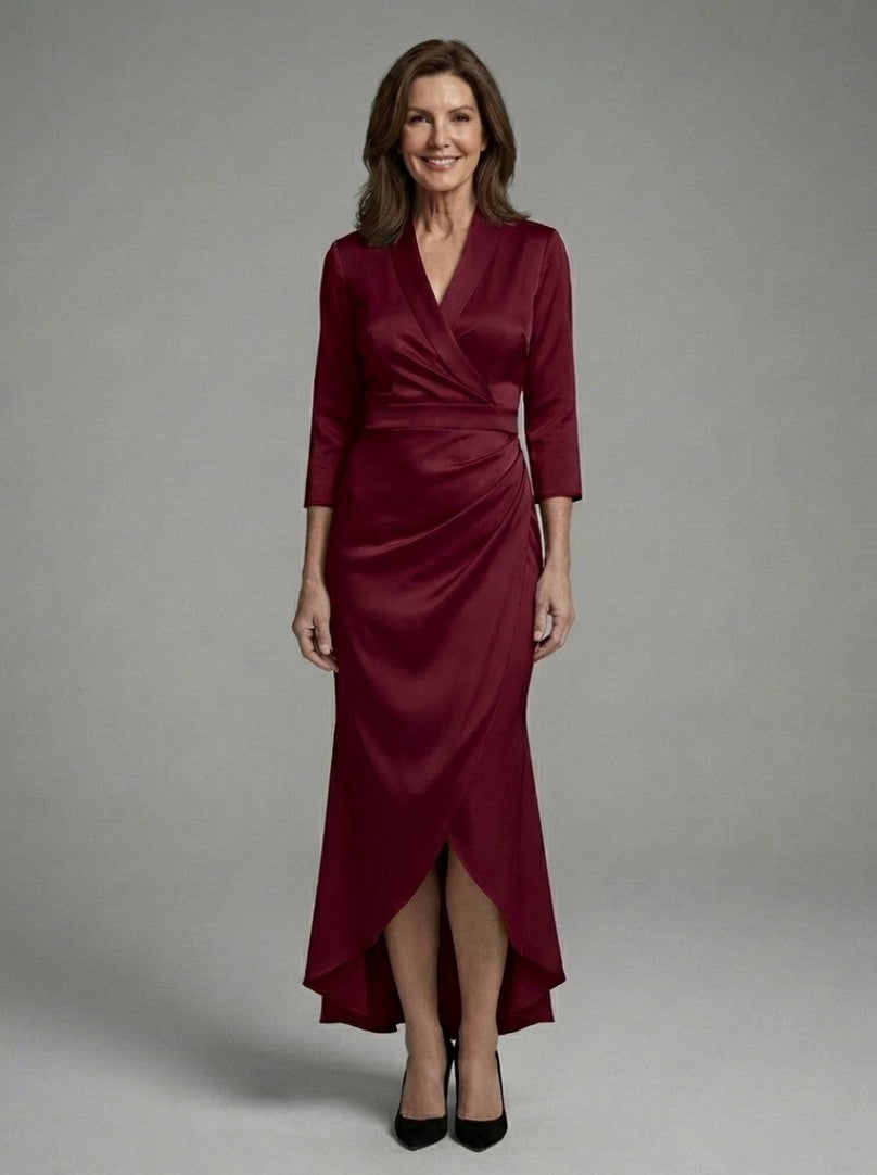 Satin 3/4 Sleeve Midi Dress