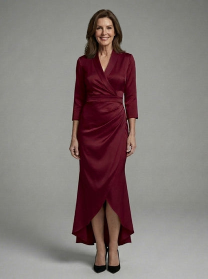 Satin 3/4 Sleeve Midi Dress