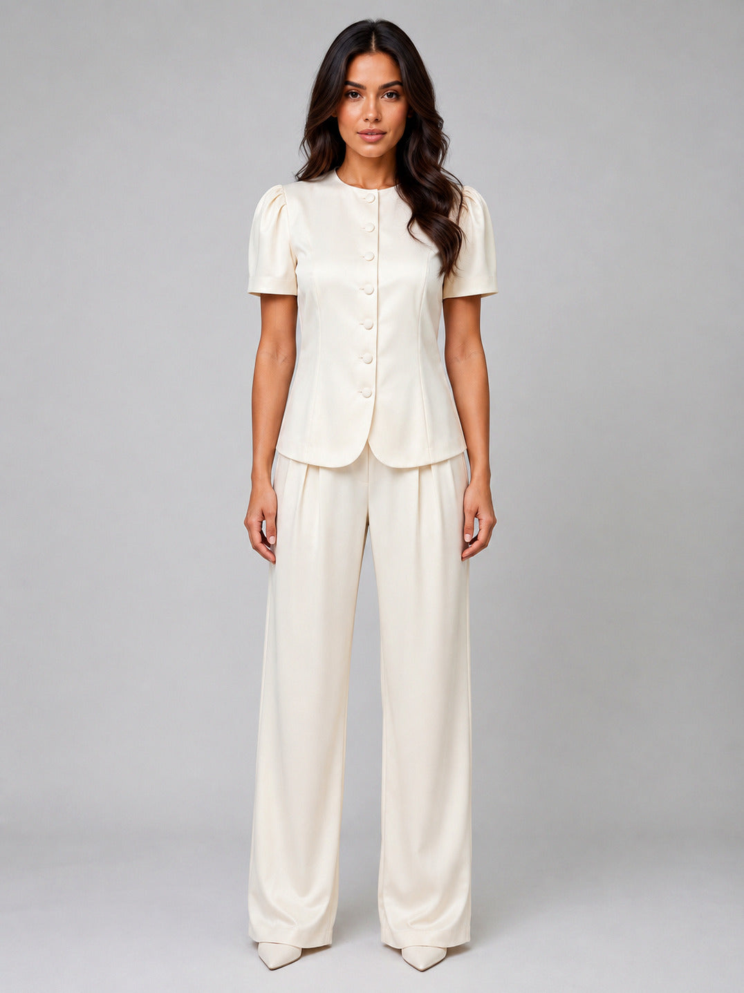 Satin Button Front Two Piece Set