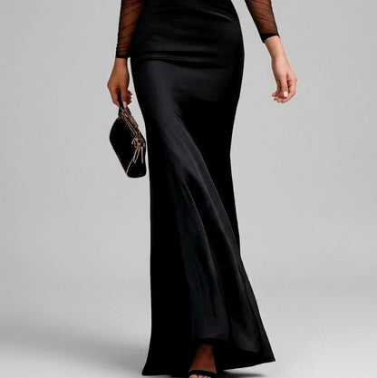 Satin Cold Shoulder Long Sleeve Maxi Dress