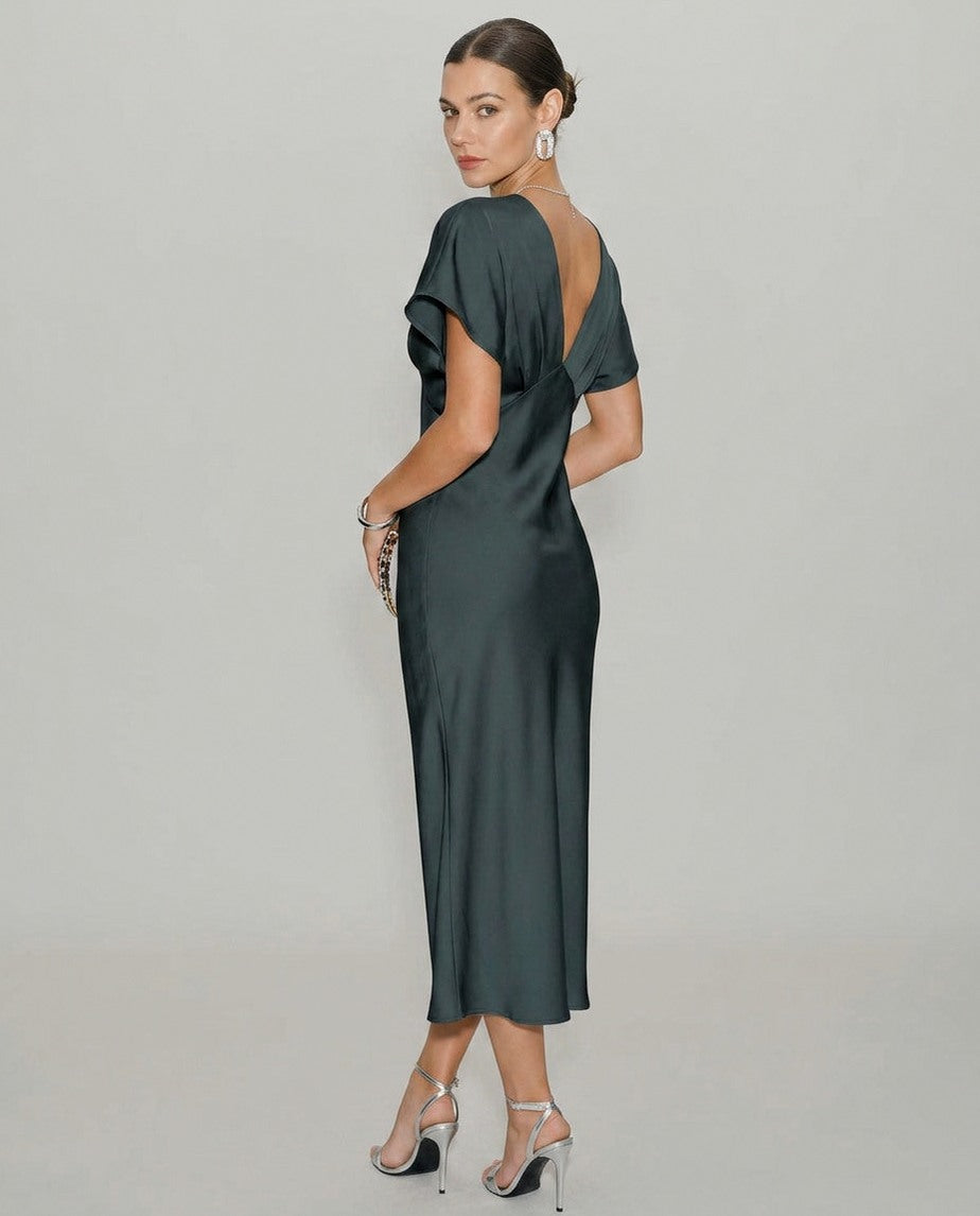 Satin Kimono Sleeve Midi Dress