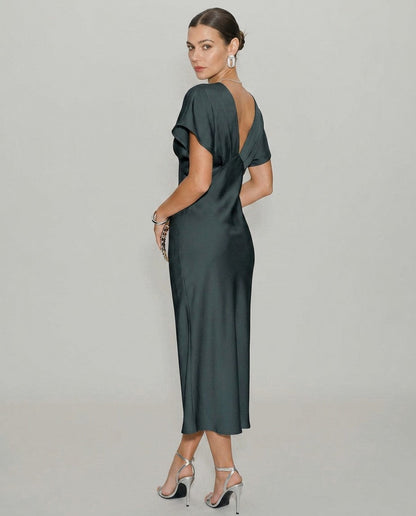 Satin Kimono Sleeve Midi Dress