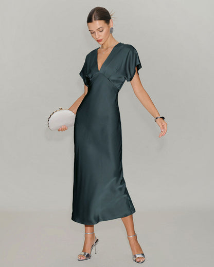 Satin Kimono Sleeve Midi Dress
