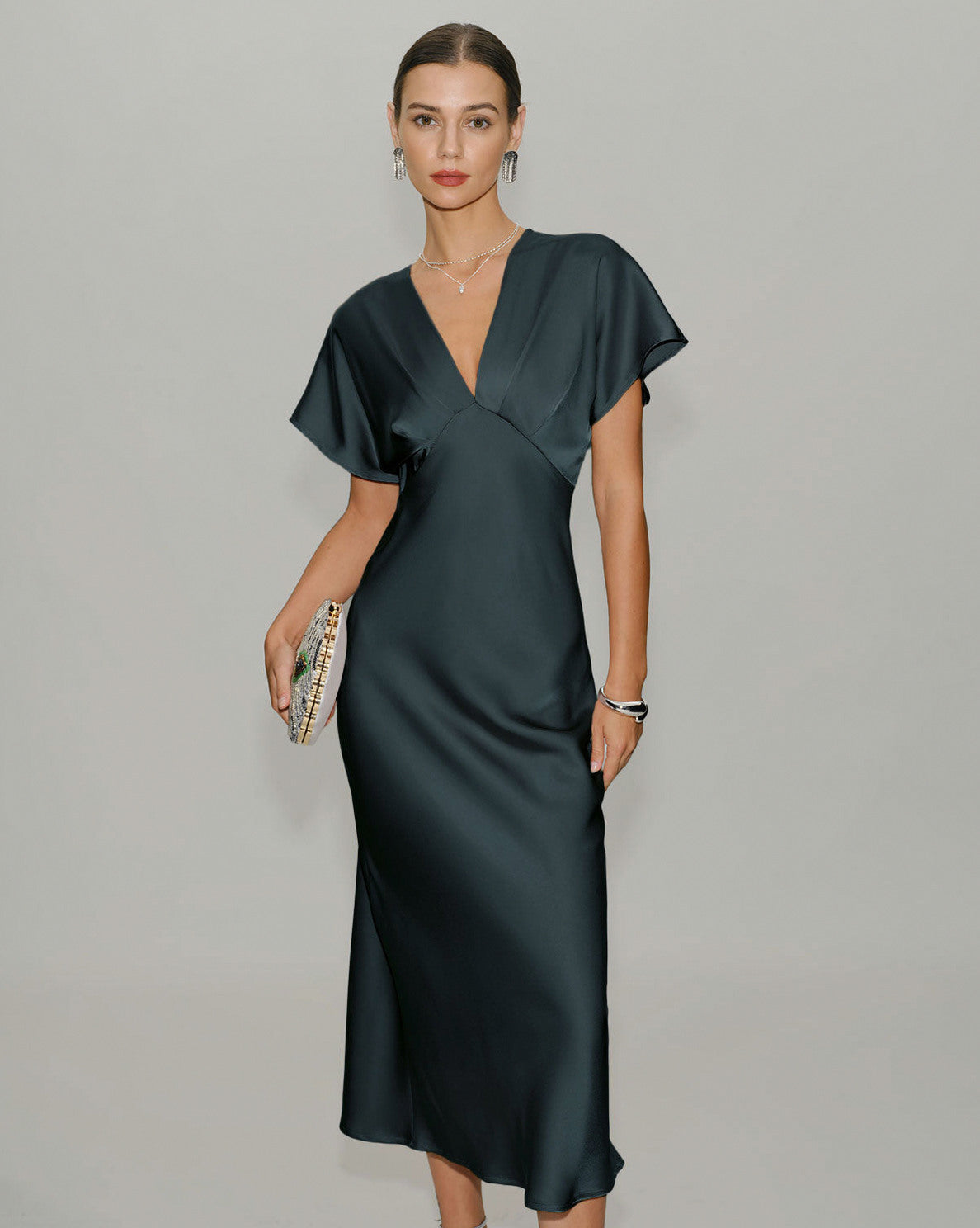 Satin Kimono Sleeve Midi Dress