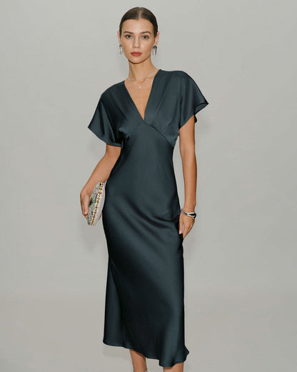Satin Kimono Sleeve Midi Dress